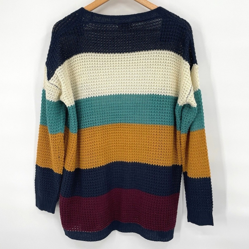 Umgee Size S Striped Waffle Knit Cardigan Sweater Multicolor Boho Oversized Cozy - Picture 3 of 5
